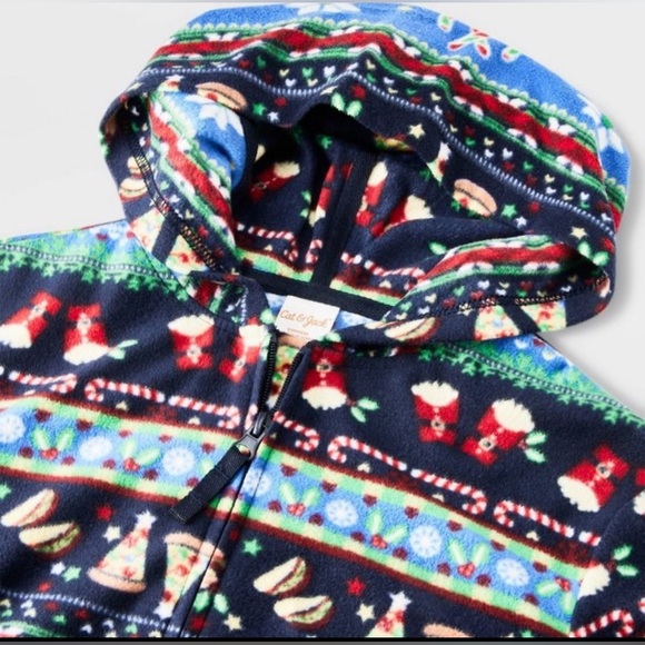 Boys' Christmas Food Fairisle Long Sleeve Union Suit - Cat & Jack Blue XS Hoodie - Picture 3 of 5